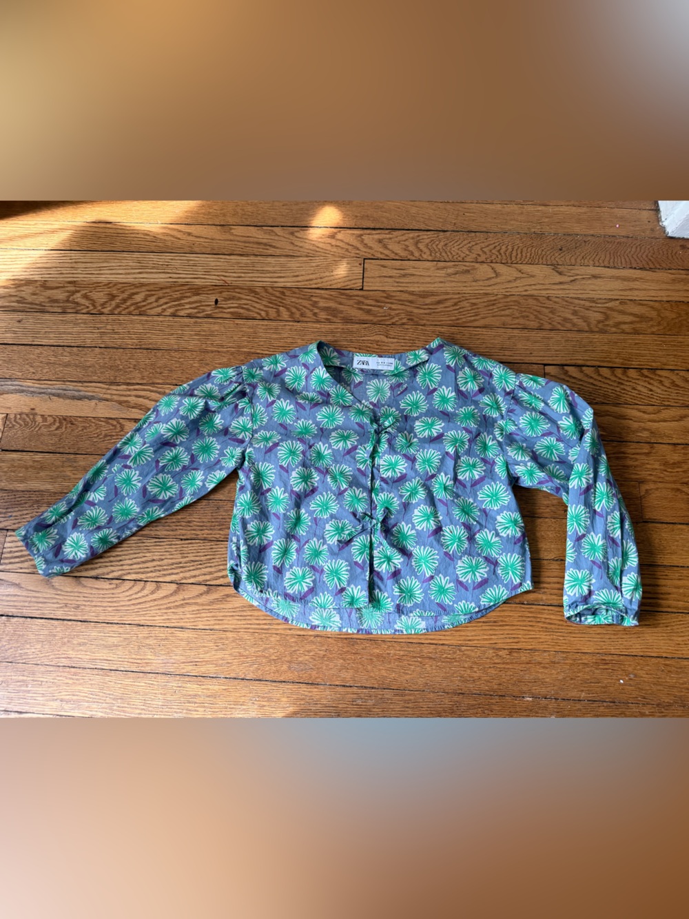 Zara Kids Green Floral Tie-Front Top - Size 8 / 9